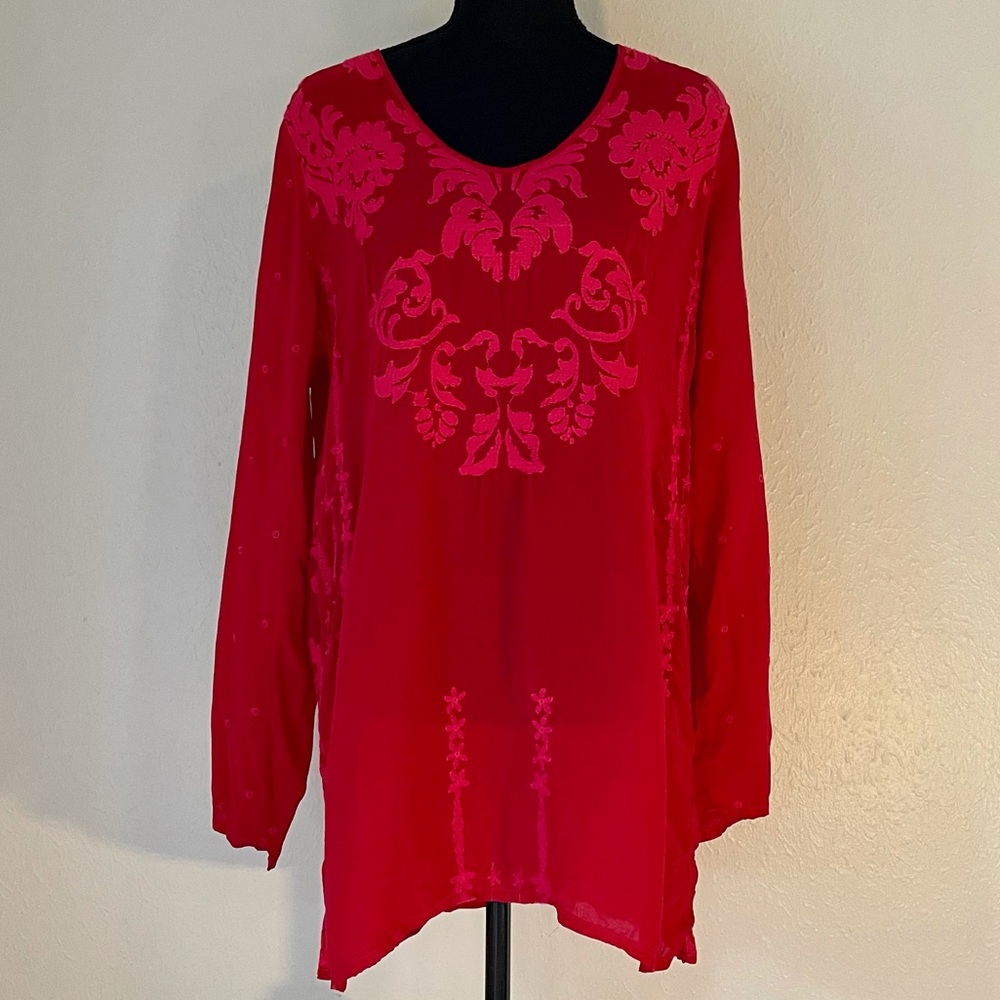 Jonny Was Embroidered Size S Long-sleeve Shirt or Tunic Christmas Red